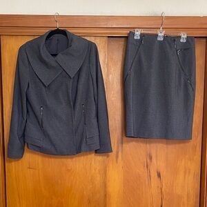 Basque Atelier Gray Blazer & Skirt (23”) Suit Set Zipper Details Event & Office